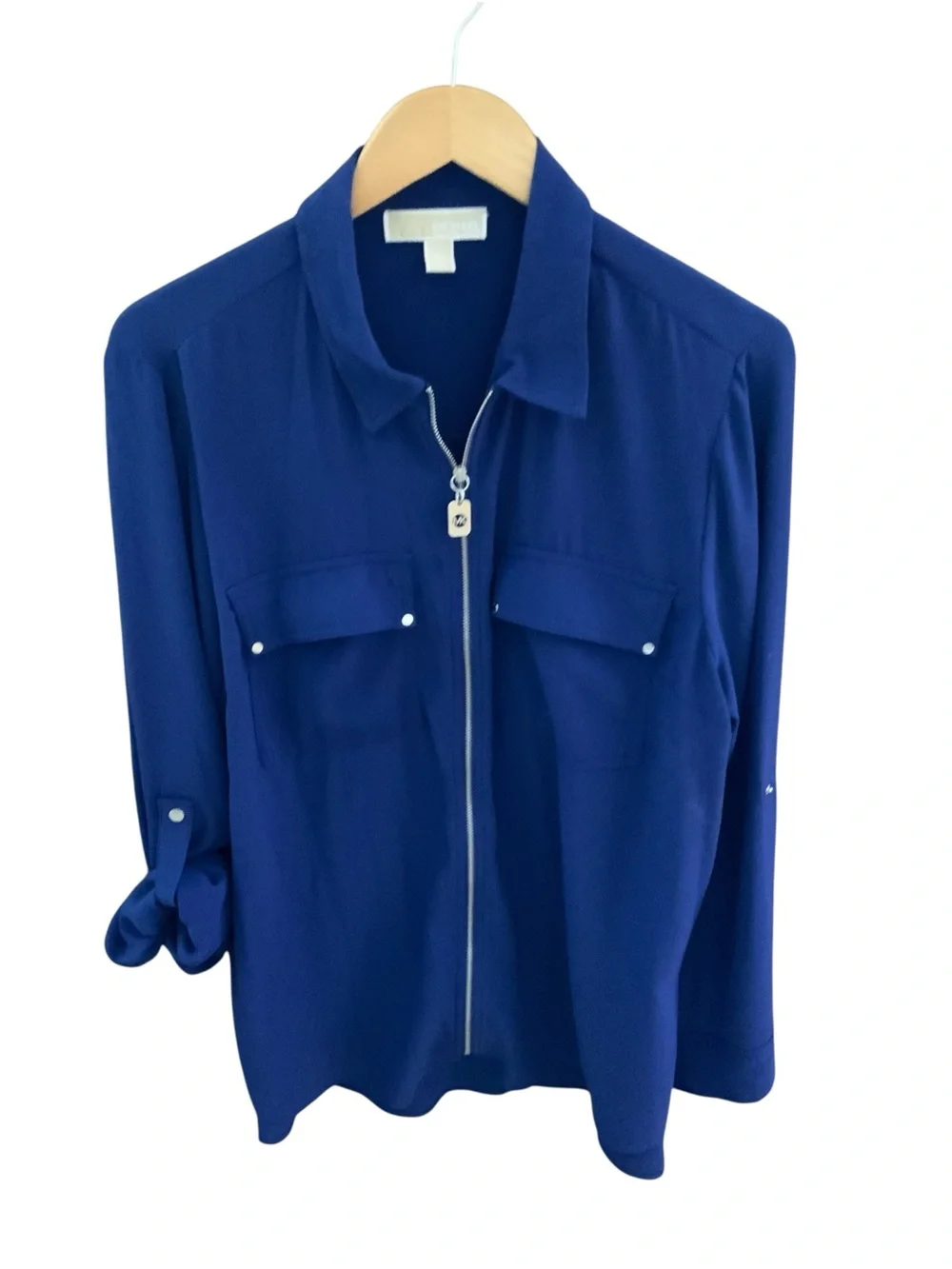 Y2K Michael Kors Blouse Womens XL Half Zip Roll Tab Utility Collared Pockets Top